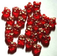 25 13mm Red and Gold Cat Face Glass Beads